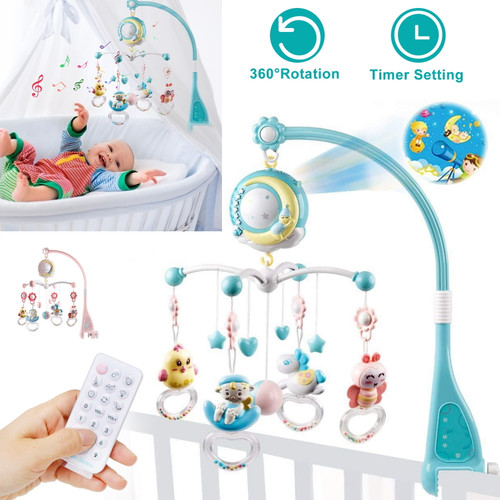 Imountek Baby Musical Crib Bed Bell Rotating Mobile Star Projection Nursery Light Baby Rattle Toy With Music Box Remote Control