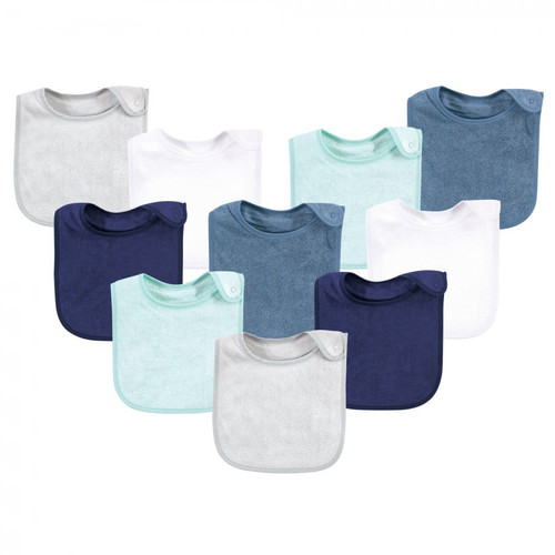 Hudson Baby Infant Boy Rayon From Bamboo Terry Bibs, Denim Mint, One Size