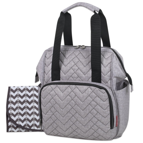 Fisher Price Quilted Backpack Diaper Bag Tote With Changing Pad, Stroller Straps, Insulated Bottle Compartment - Gray