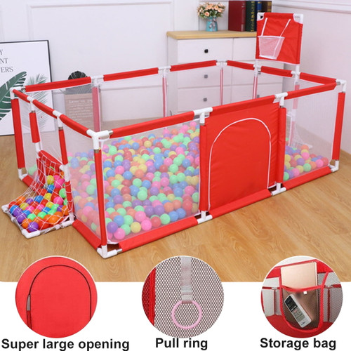 91' Large Foldable Kid Baby Playpen Playard With Basketball Hoop，portable 4-panel Infant Kids Fence Play Center Indoors Outdoors For 0-6 Years Old Kids