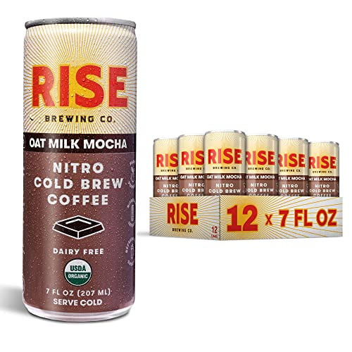 Rise Brewing Co. | Oat Milk Mocha Nitro Cold Brew Latte | Vegan & Non-dairy | Organic, Non-gmo | Low Acidity | 7 Fl. Oz. Cans (12 Pack)