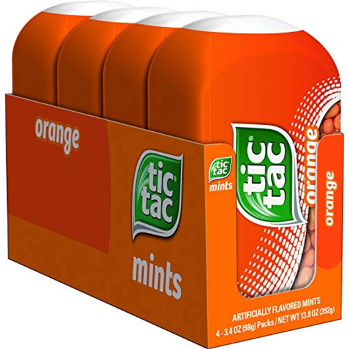 Tic Tac Fresh Breath Mints, Orange, Bulk Hard Candy Mints, Perfect Valentines Day Gift, 3.4 Oz Bottle Packs, 4 Count
