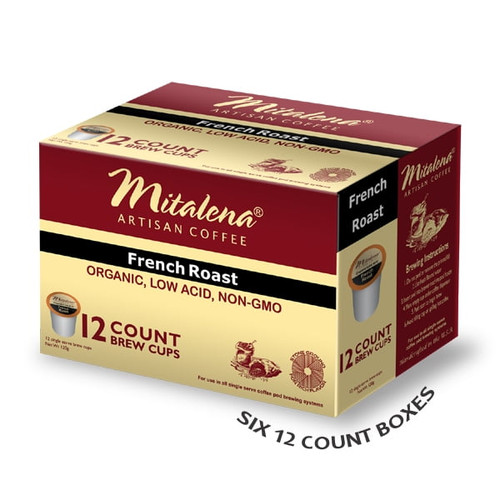Mitalena Gourmet Coffee Organic French Dark Roast Coffee Pods, 72 Ct (6 Boxes Of 12)