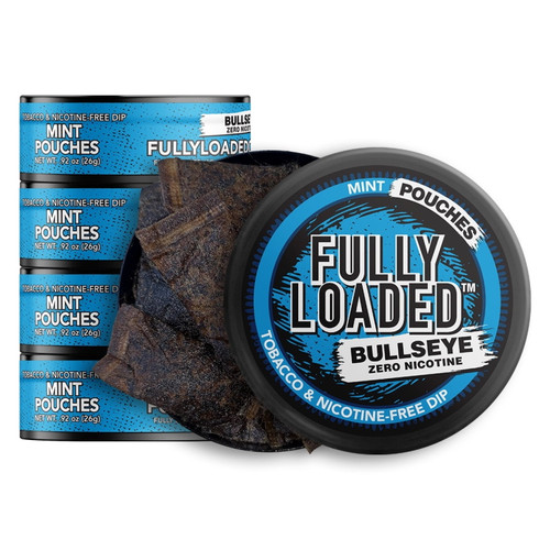 Fully Loaded Chew Tobacco And Nicotine Free Mint Bullseye Pouches Bold Flavor, Chewing Alternative-5 Cans