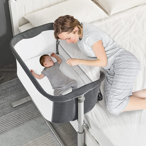 Ronbei 2-in-1 Baby Bassinet Bedside Sleeper Adjustable Portable Baby Crib For Babies, Girls, Boys, Infant, Newborn Dark Gray