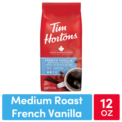 Tim Hortons French Vanilla Flavored Coffee, Medium Roast Ground Arabica, 12 Oz Bag