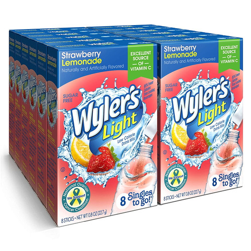 Wylers Light Singles To Go Powder Packets, Water Drink Mix, Strawberry Lemonade, 96 Single Servings (pack Of 12)