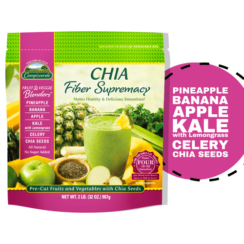 Campoverde Fruit & Veggie Blenders, Chia Fiber Supremacy, 4 Pre-portioned 8oz Packs