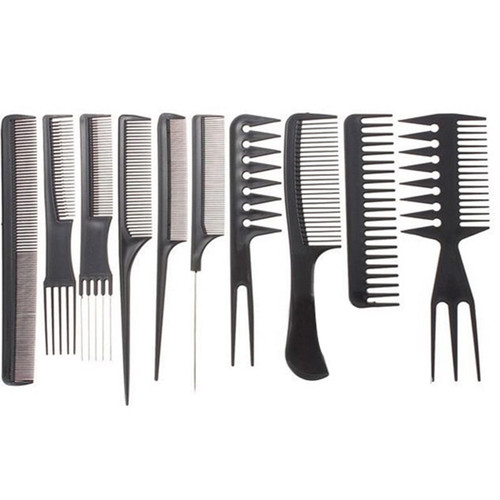 Intsupermai 10pcs Pro Hair Styling Combs Set Plastic Black Barbers Salon Hair Cutting Combs