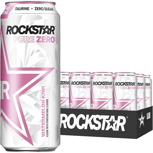 Rockstar Pure Zero Sugar Watermelon Kiwi Energy Drink, 16 Oz, 12 Pack Cans