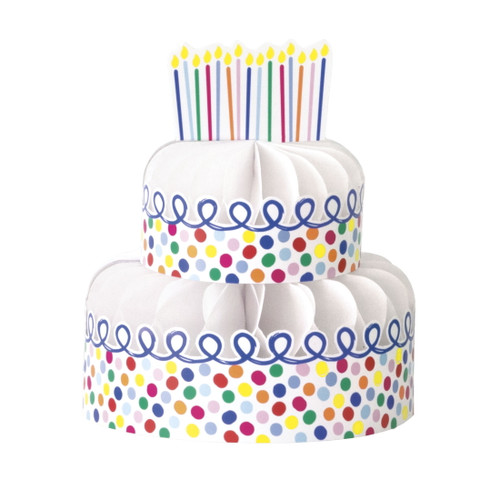 Way To Celebrate! Squiggles & Dots Cake Shaped Birthday Centerpiece, 8in