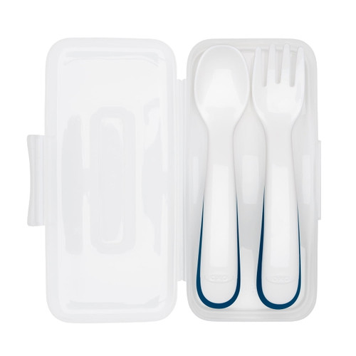 Oxo Tot On-the-go Plastic Fork And Spoon Set With Travel Case, Navy