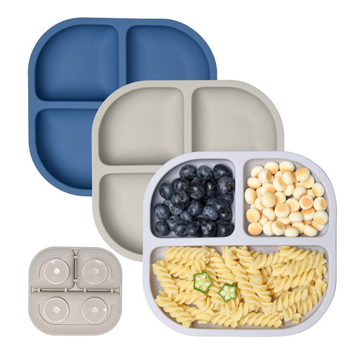 Suction Plates For Babies & Toddlers, Silicone Divided Baby Dish, Self Feed