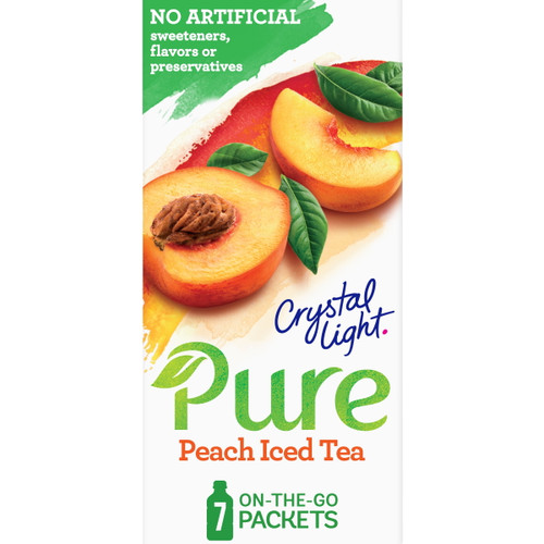 Crystal Light Pure Peach Iced Tea Naturally Flavored Powdered Drink Mix With No Artificial Sweeteners, 7 Ct On-the-go Packets