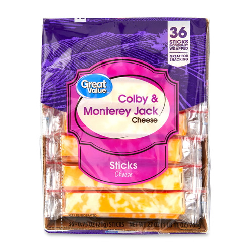 Great Value Colby & Monterey Jack Cheese Sticks, 0.75 Oz, 36 Count