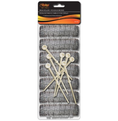 2 Packs (14 Total) Medium Brush Rollers & Pins Hair Curlers Bristles 2 1/2"x 3/4" New 