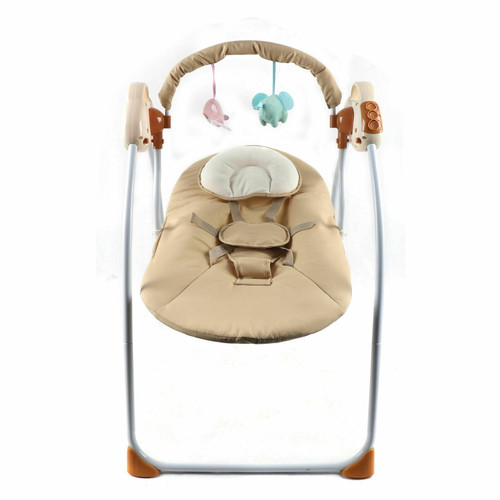Aohuada Khaki Foldable Electric Baby Swing Cradle Infant Rocking Chair Seat W/ Music