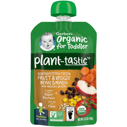 Gerber Organic For Toddler Plant-tastic Toddler Food Southwest Fiesta Fruit & Veggie Bean Smoothie, 3.5 Oz, Pouch