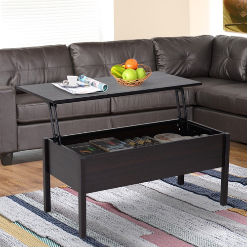39" Modern Lift Coffee Table Desk With Storage - Coffee Brown Woodgrain