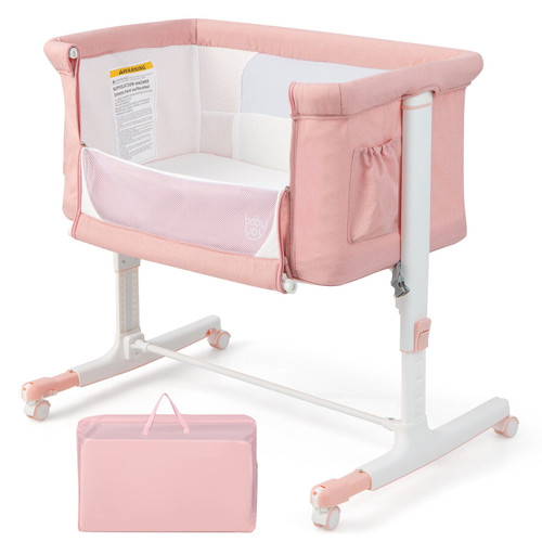 Gymax 3-in-1 Baby Bassinet Beside Sleeper Crib With 5-level Adjustable Heights Pink