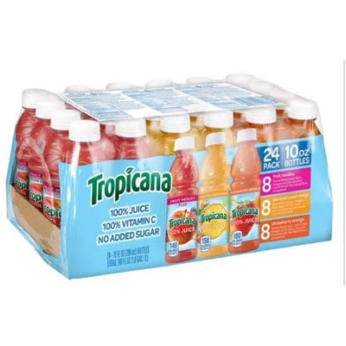 Tropicana 100% Juice 3-flavor Fruit Blend Variety Pack, 10 Fl Oz, 24 Count Bottles - 2 Pack