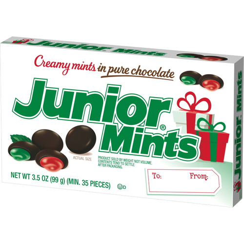 Junior Mints Dark Chocolate Covered Red & Green Holiday Mints Box 3.5 Oz.