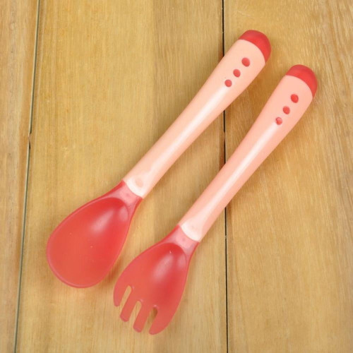 Bullpiano 2pcs/set Baby Temperature Sensing Spoon Pp Safety Baby Flatware Feeding Spoon Infant Feeding Tools (pink)