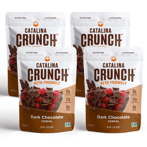 Catalina Crunch Dark Chocolate Keto Cereal (4 Pack) 9oz Bags | Low Carb, Zero Sugar, Gluten & Grain Free, Fiber | Keto Snacks, Vegan Snacks, Protein Snacks | Healthy Breakfast Cereal