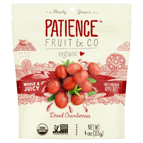 Patience Fruit & Co Whole & Juicy Organic Dried Cranberries, 4 Oz, 8 Pack