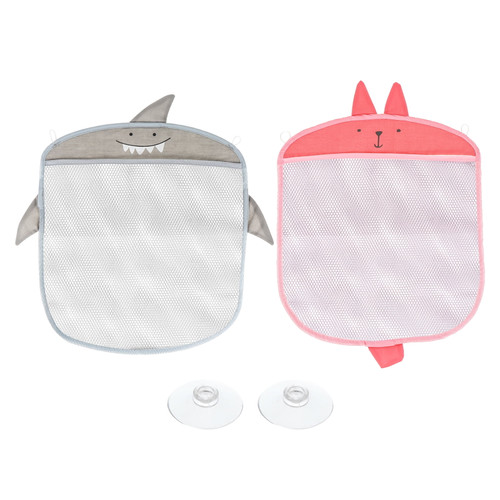 Hemoton 2pcs Wall-mounted Storage Bag With Sucker Cartoon Mesh Hanging Storage Container