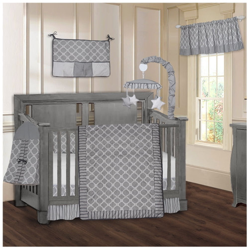 Babyfad Clover Grey 9 Piece Crib Bedding Set