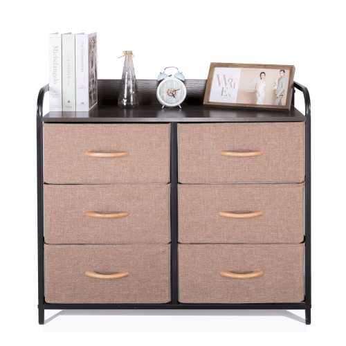 Bigroof Dresser With 6 Drawers, Storage Drawer Organizer Chest Of Drawers For Closet, Entryway,kids, Baby, Tv Stand With Storage Drawers, Wood Board, Fabric Drawers