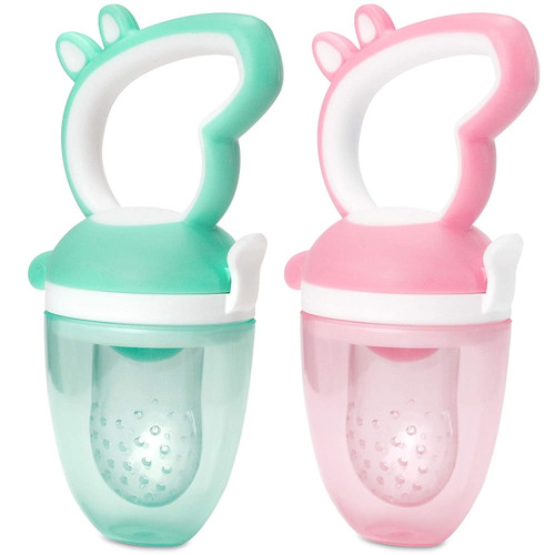 Baby Food Feeder, 2 Pack Fruit Pacifier Feeder For Baby Teething, Food Grade Silicone Teether For Toddler & Kids, Soft Safe Bpa-free, Green/pink