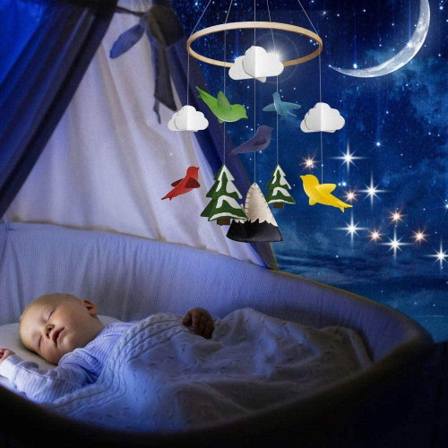Crib Mobile With Felt Colorful Pigeon Cloud Tree Wind Chime Baby Bed Decoration