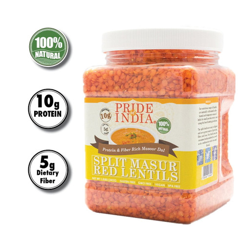 Pride Of India- Indian Split Masur Red Lentils - 1.5 Lbs (680 Gm) Jar