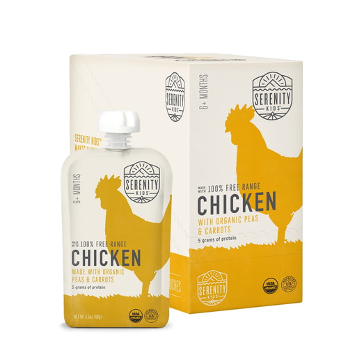 (6 Pack) Serenity Kids Organic Stage 2 Baby Food, Chicken With Peas & Carrots, 3.5 Oz
