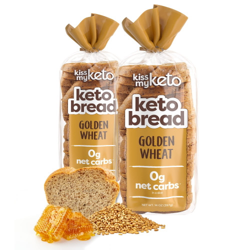 Kiss My Keto Bread Golden Wheat — Zero Carb Bread, Low Calorie, Sugar Free, No Gmos, Soy Free, 6g Protein Per Slice | 100% Carb Free Protein Healthy Bread (2 Pack)