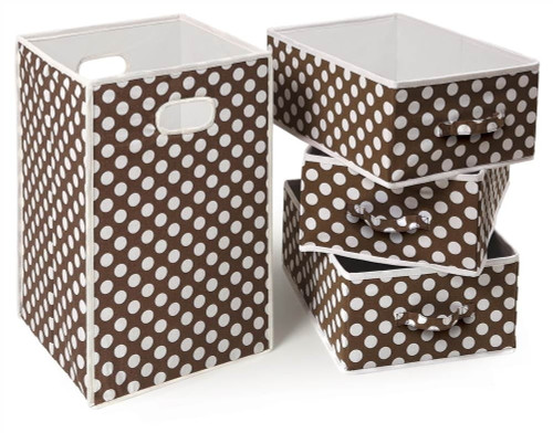 Folding Hamper And Basket In Brown Polka Dot