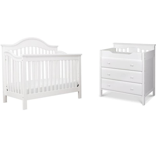 3 In 1 Convertible Crib Set With Matching Changing Table Dresser In White
