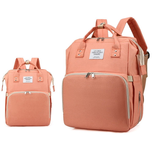 Jumper Diaper Bag Backpack For Baby, Portable Waterproof Mommy Crib Multi-functional Baby Bed Bag With Changing Station Bed And Usb Charging Port, Pink