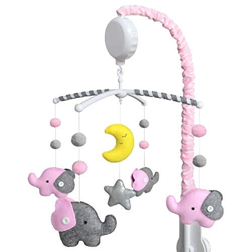 Everlove | Elephant Musical Crib Mobile For Baby Girls | Digital Music Box With 15 Lullabies - Nursery Mobile For Pink Elephant Décor - Elephant Baby Mobile For Crib Girls