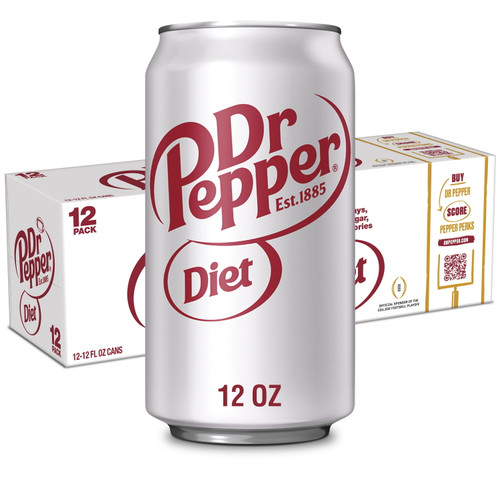 Diet Dr Pepper Soda, 12 Fl Oz Cans, 12 Pack