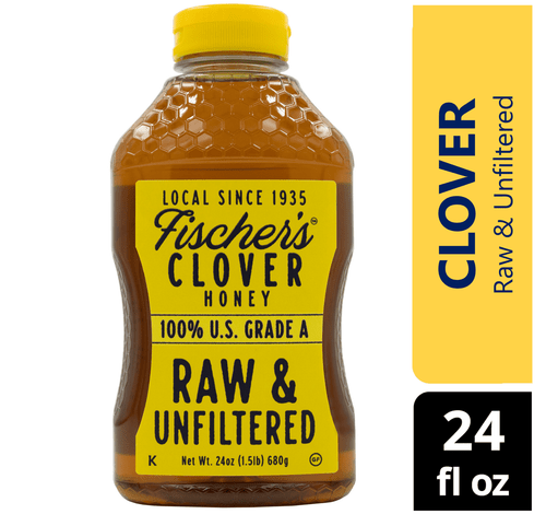 Fischer's Honey 100% Grade A, Raw And Unfiltered Clover Honey, 24 Oz Squeeze Bottle