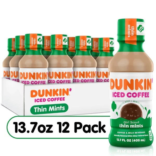Dunkin Donuts Thin Mints, Girl Scout, Iced Coffee, 13.7 Fl Oz, 12 Pack