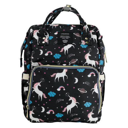 Lequeen Diaper Bag Backpack Baby Nursing Nappy Bags With Insulated Pockets Black Unicorn Backpack