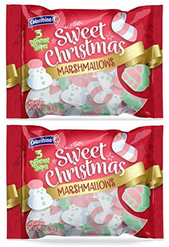 Colombina Sweet Christmas Marshmallows 5.1 Oz (145g) Vanilla Flavored 3 Different Shapes 2 Bags