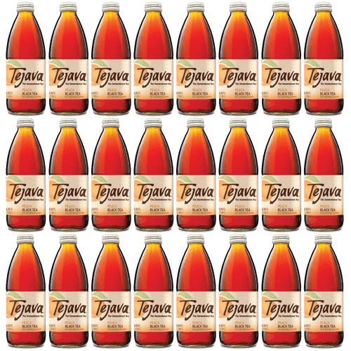 Tejava Unsweetened Peach Black Tea Glass Bottles, 12 Fl Oz, 24 Pack