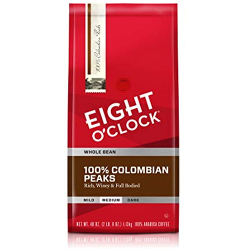 Eight Oclock Coffee 100% Colombian Peaks, Medium Roast, Whole Bean Coffee, 40 Oz