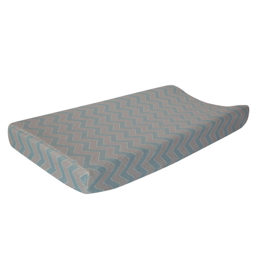 Lambs & Ivy Happi By Dena™ Night Owl Blue/gray Chevron Baby Changing Pad Cover