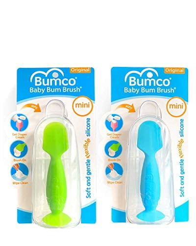 Baby Bum Brush, Mini Diaper Rash Cream Applicator With Travel Case, Soft Flexible Silicone, Unique Gift For Boys And Girls, [blue + Green]